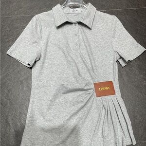 Loewe Gray Short Sleeve Polo with Pleats